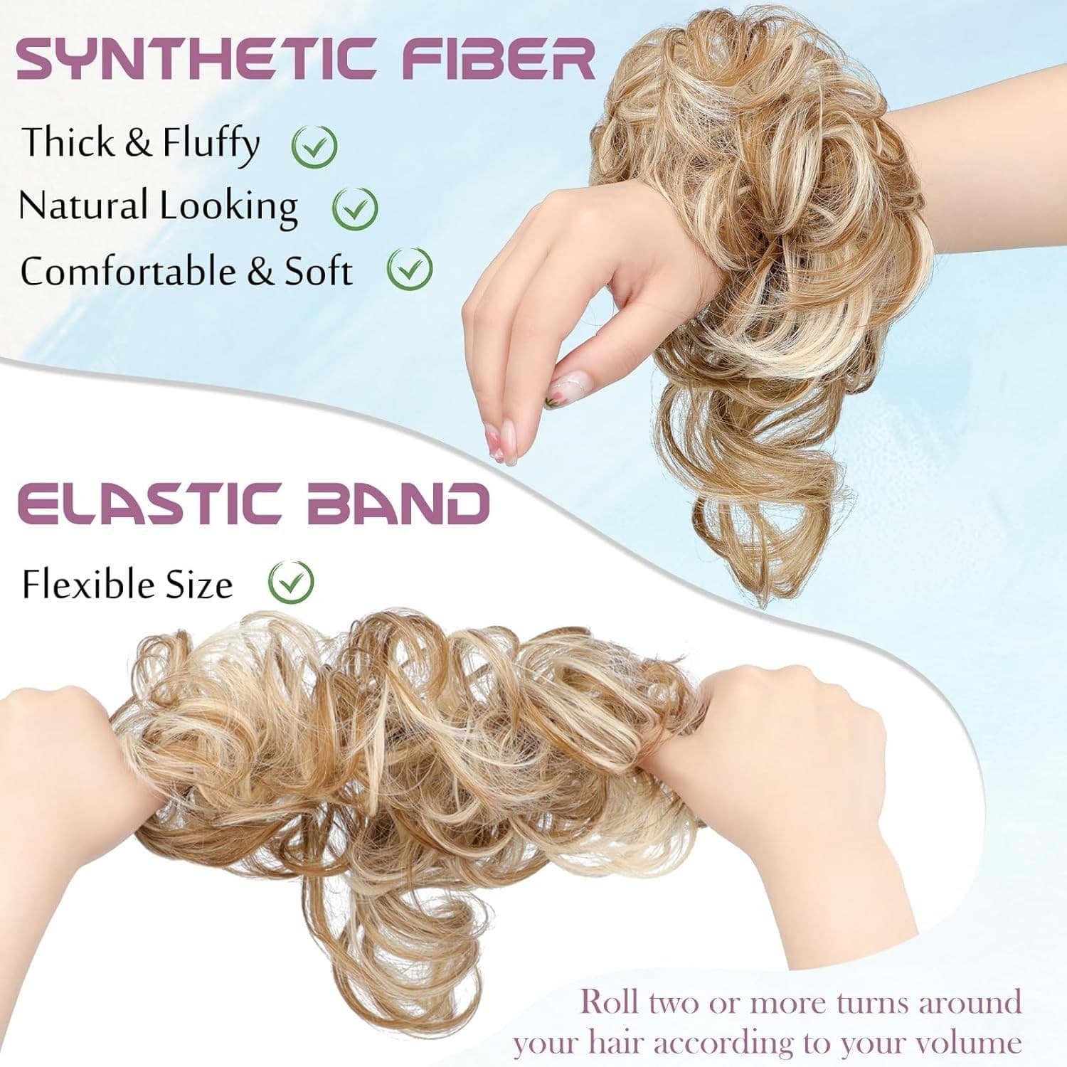 Hair Scrunchie Bun Extension Ginger Brown Mix Blonde - Thumbnail 2