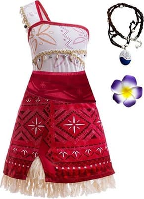 Girl's Ocean Moana One Shouldee Dress with Necklace & Flower Hair Clip Size 3T - Thumbnail 6