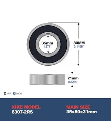 NEW XiKe 6307-2RS Ball Bearing 35x80x21mm – Dual Rubber Seal – Industrial Grade! - Thumbnail 3