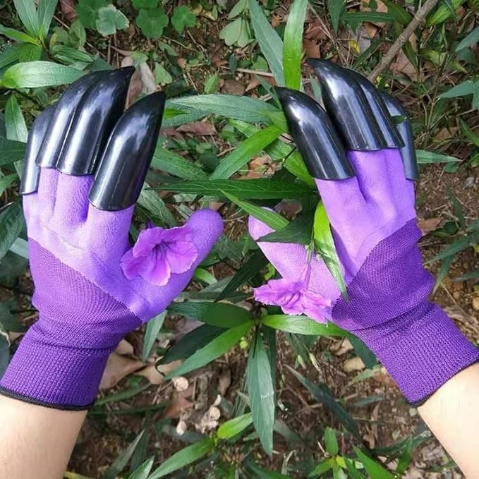 Garden Gloves w/ Claws & Storage Bag – Grn+Purp– Waterproof, Dig Fast – 2 Pairs - Thumbnail 11