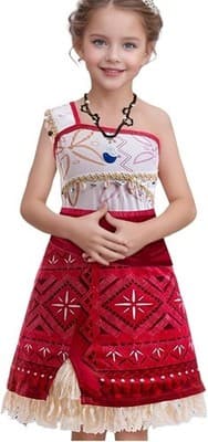 Girl's Ocean Moana One Shouldee Dress with Necklace & Flower Hair Clip Size 3T - Thumbnail 2