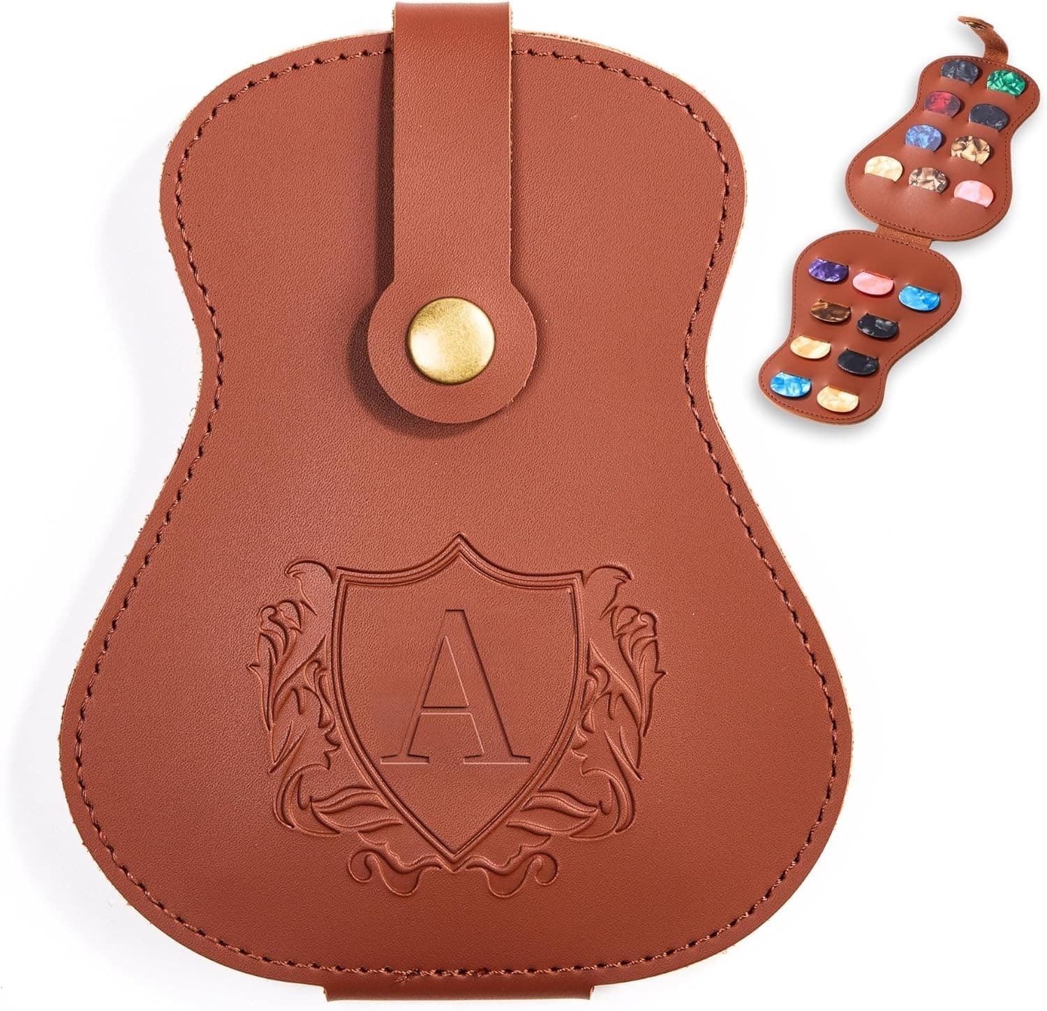 Guitar Pick Holder w/ Engraved Initial “A” – PU Leather – Holds 18 Picks – NEW