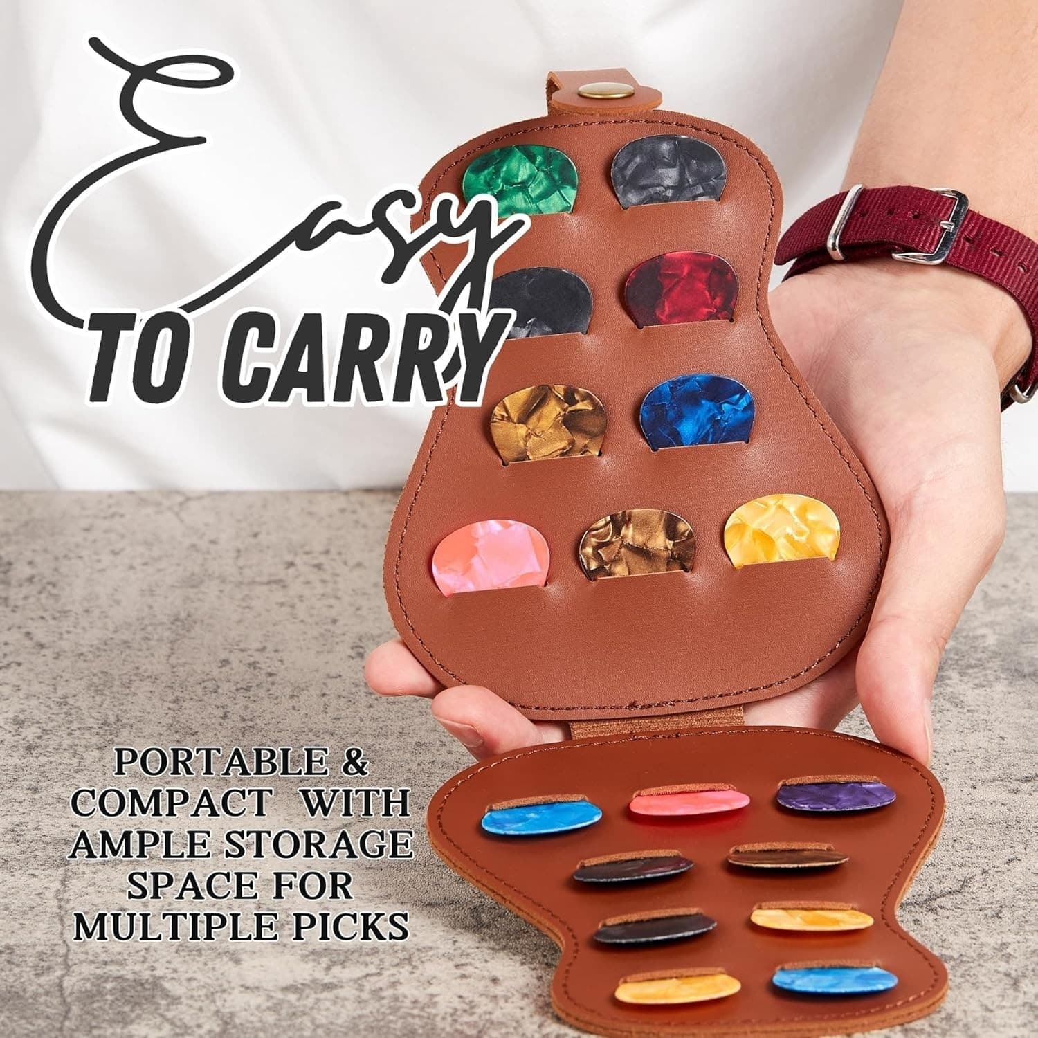 Guitar Pick Holder w/ Engraved Initial “A” – PU Leather – Holds 18 Picks – NEW - Thumbnail 2