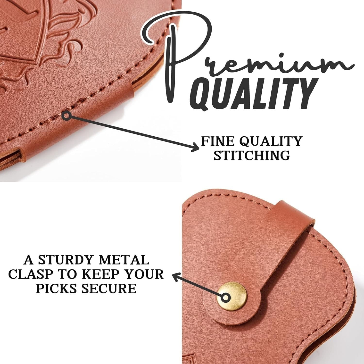 Guitar Pick Holder w/ Engraved Initial “A” – PU Leather – Holds 18 Picks – NEW - Thumbnail 5