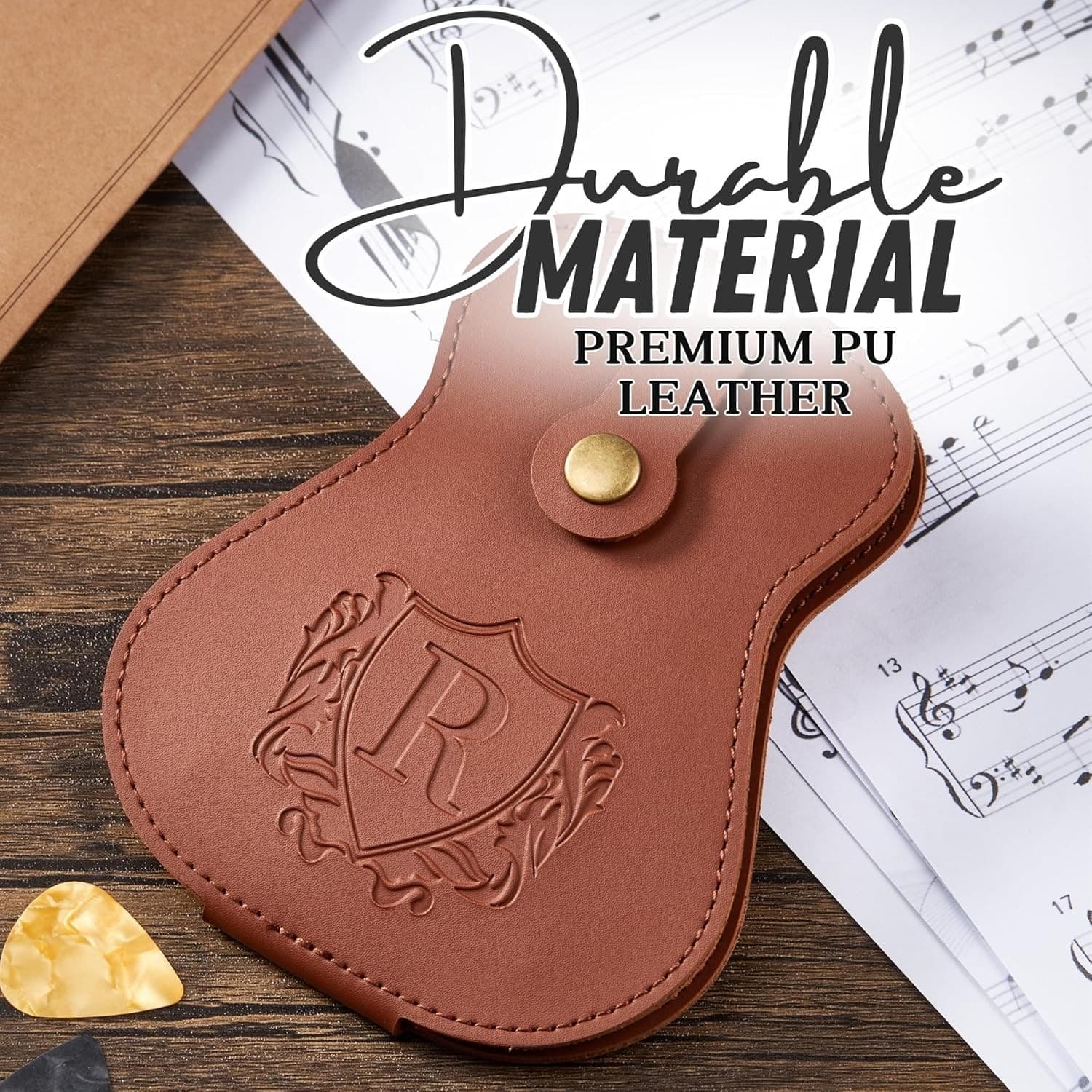 Guitar Pick Holder w/ Engraved Initial “A” – PU Leather – Holds 18 Picks – NEW - Thumbnail 7