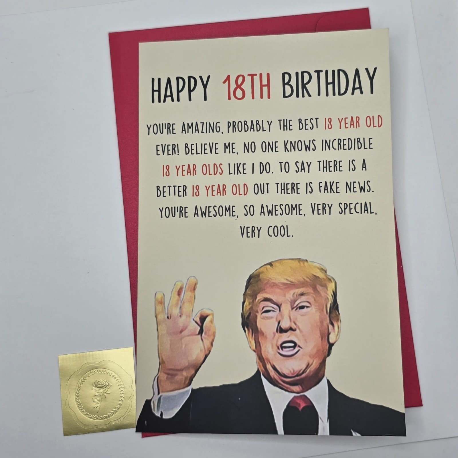 Funny Trump Greeting Card – Cartoon Design – Blank Inside – 18th Birthday - NEW! - Thumbnail 2