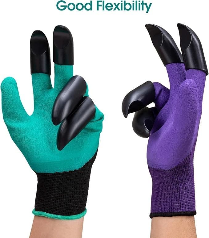 Garden Gloves w/ Claws & Storage Bag – Purple – Waterproof, Dig Fast – 2 Pairs - Thumbnail 4