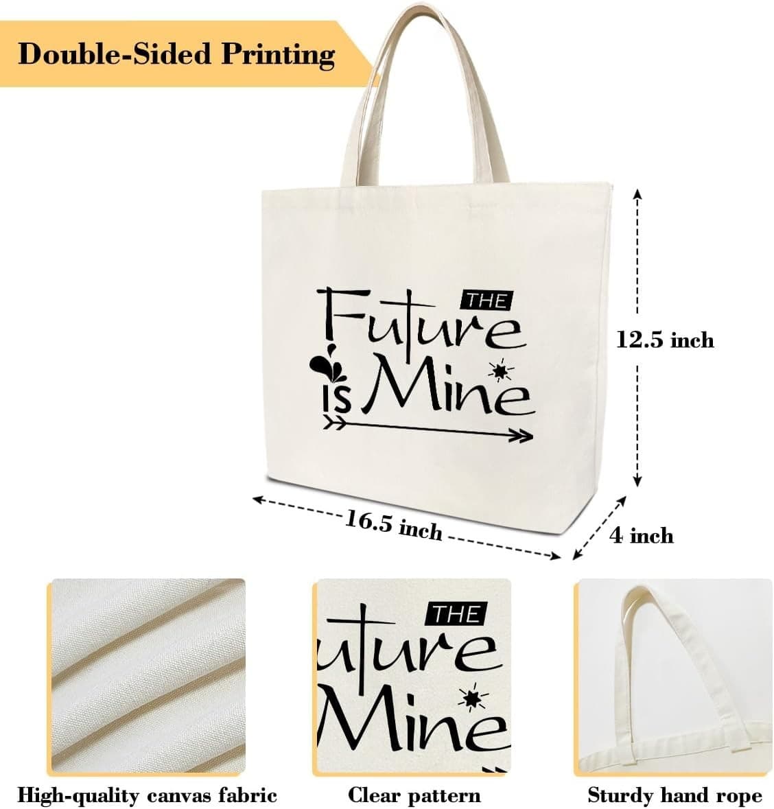 Inspirational Canvas Tote | Trendy Gift For Mom Daughter | “The Future Is Mine" - Thumbnail 4