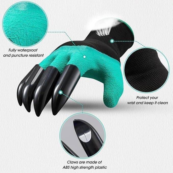 Garden Gloves w/ Claws & Storage Bag – Purple – Waterproof, Dig Fast – 2 Pairs - Thumbnail 2