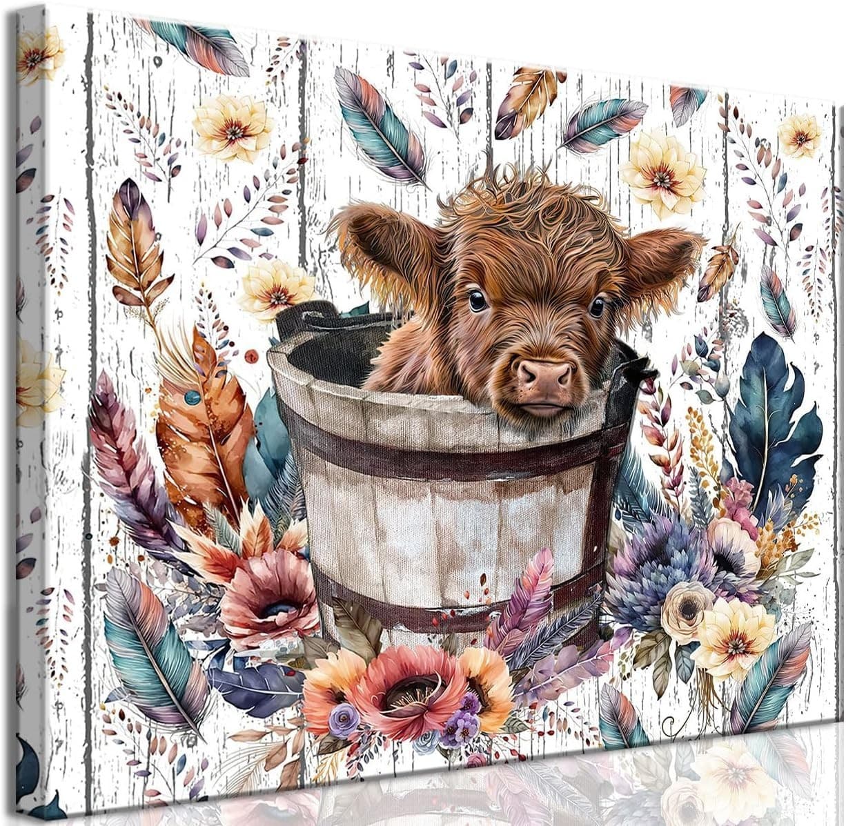 Highland Cow Baby Canvas Wall Art | Rustic Farmhouse Décor Unframed - Thumbnail 6