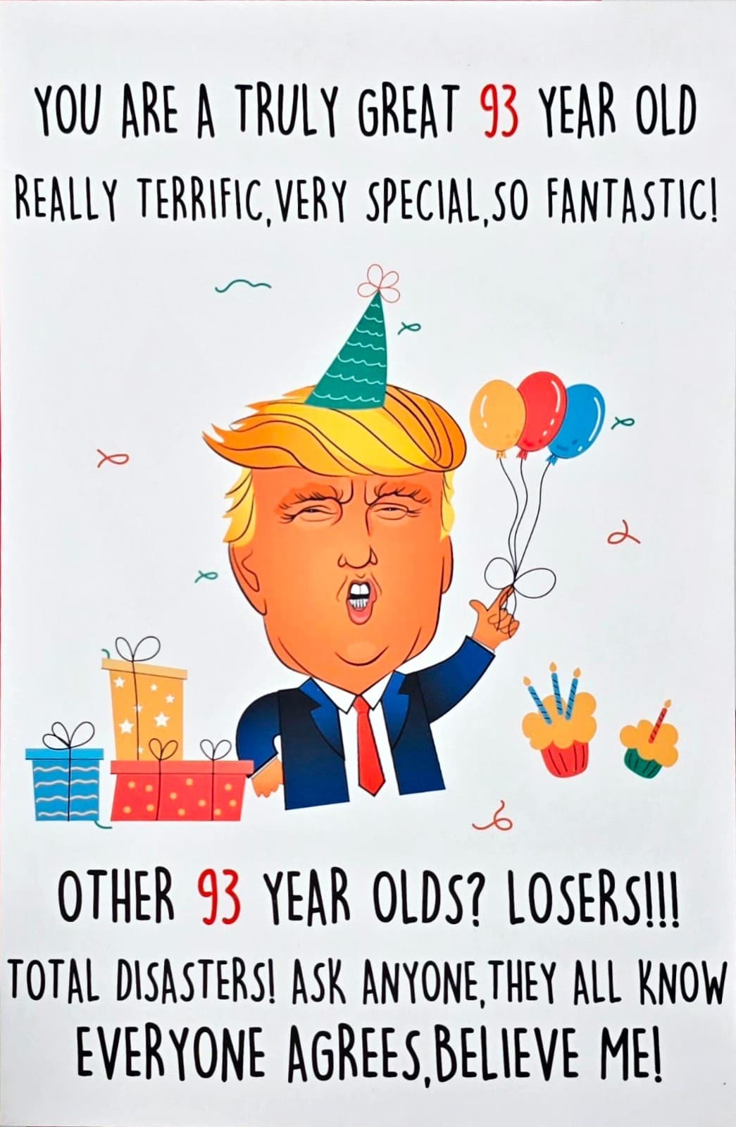 Funny Trump Greeting Card – Cartoon Design – Blank Inside – 93rd Birthday - NEW!