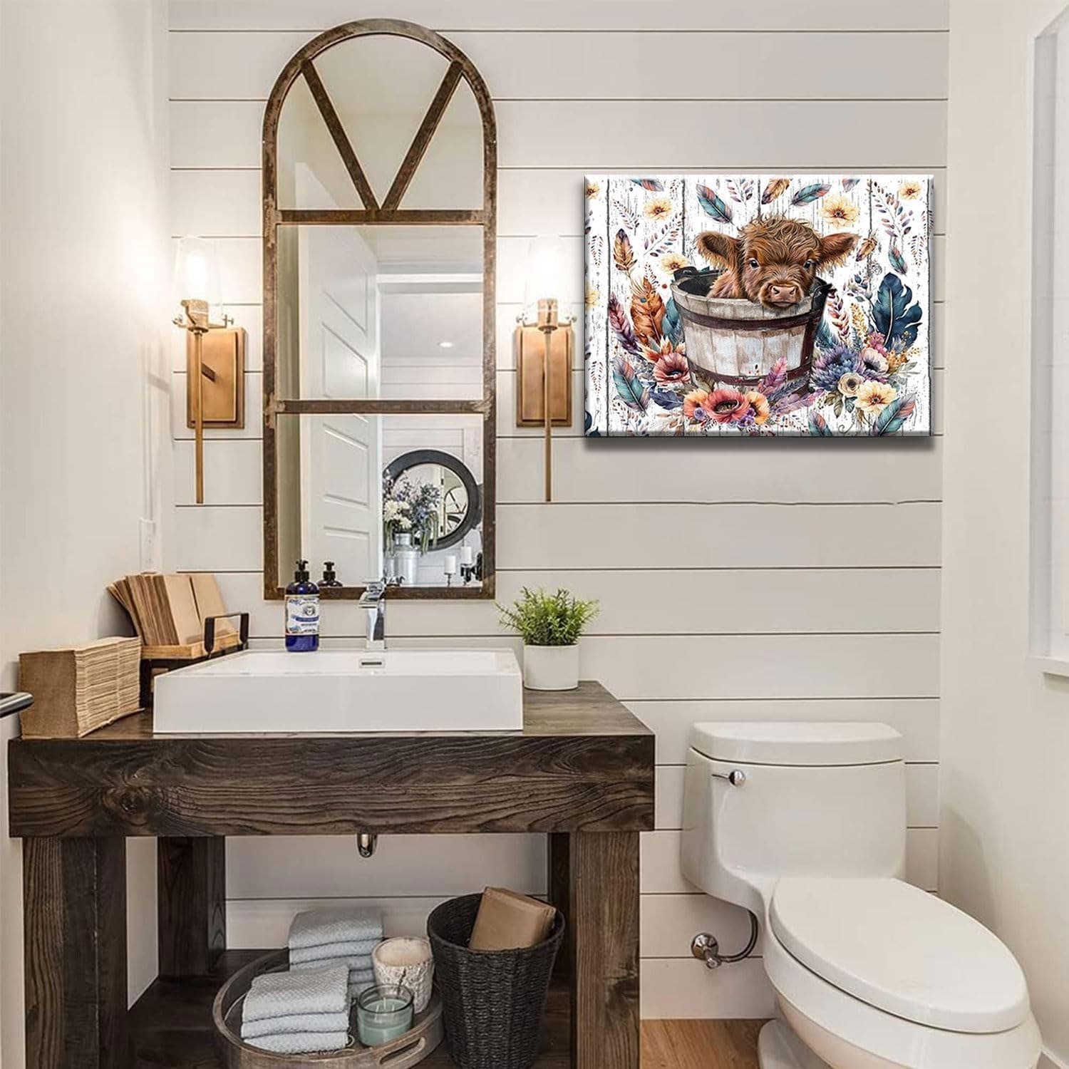 Highland Cow Baby Canvas Wall Art | Rustic Farmhouse Décor Unframed - Thumbnail 4