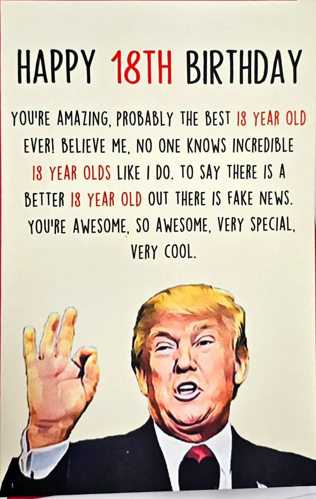 Funny Trump Greeting Card – Cartoon Design – Blank Inside – 18th Birthday - NEW!