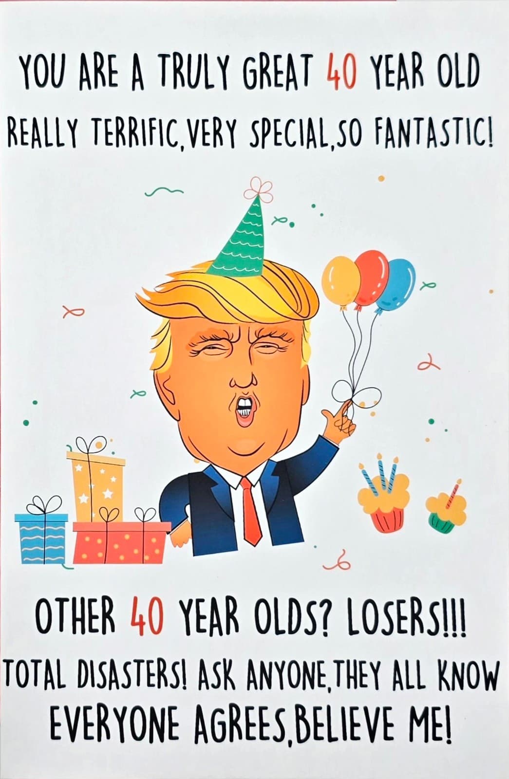 Funny Trump Greeting Card – Cartoon Design – Blank Inside – 40th Birthday - NEW!