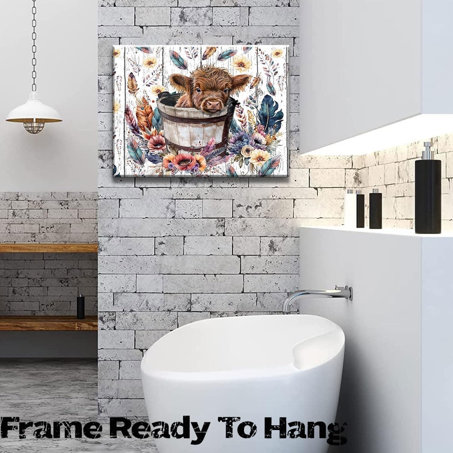Highland Cow Baby Canvas Wall Art | Rustic Farmhouse Décor Unframed - Thumbnail 2