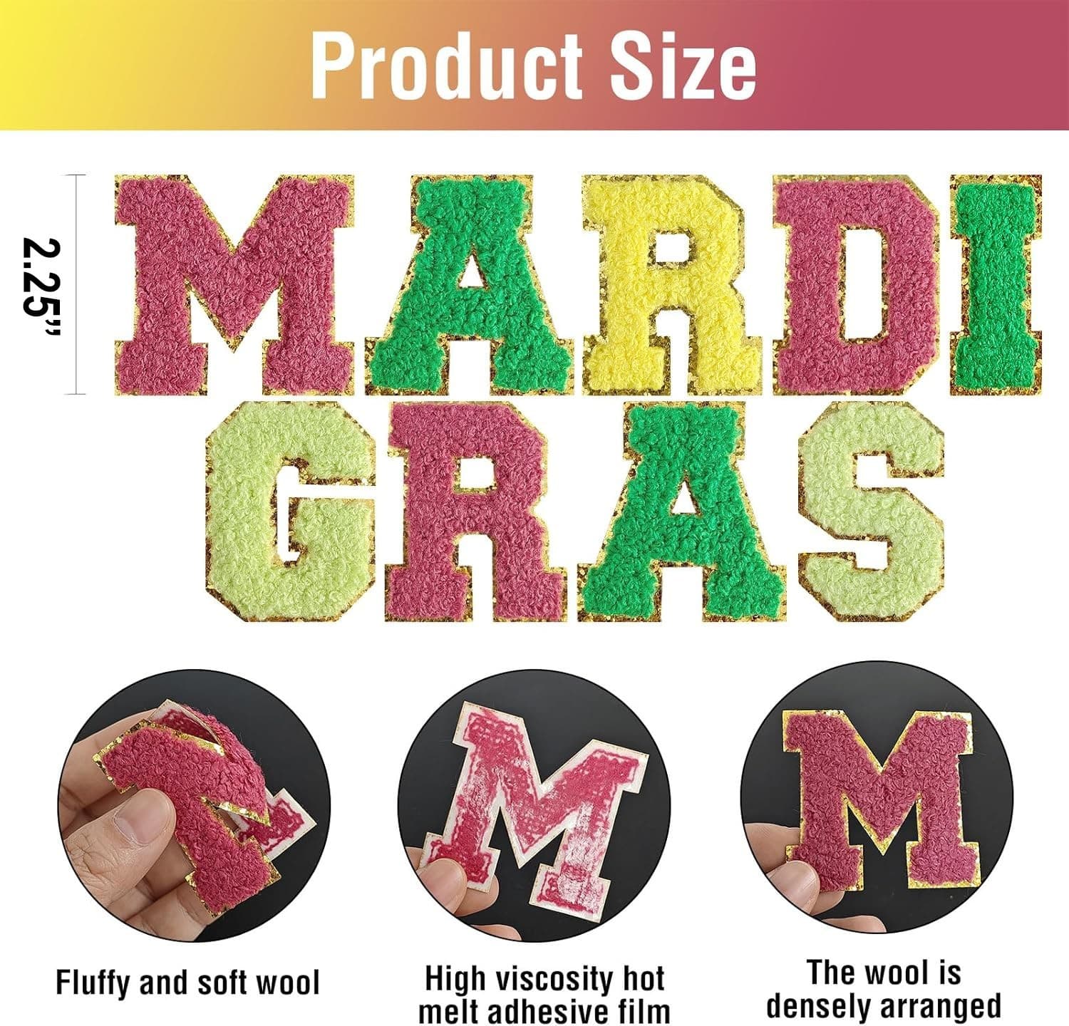 Mardi Gras Iron-On Letter Patches Alphabet Applique DIY Clothing – NEW - Thumbnail 3