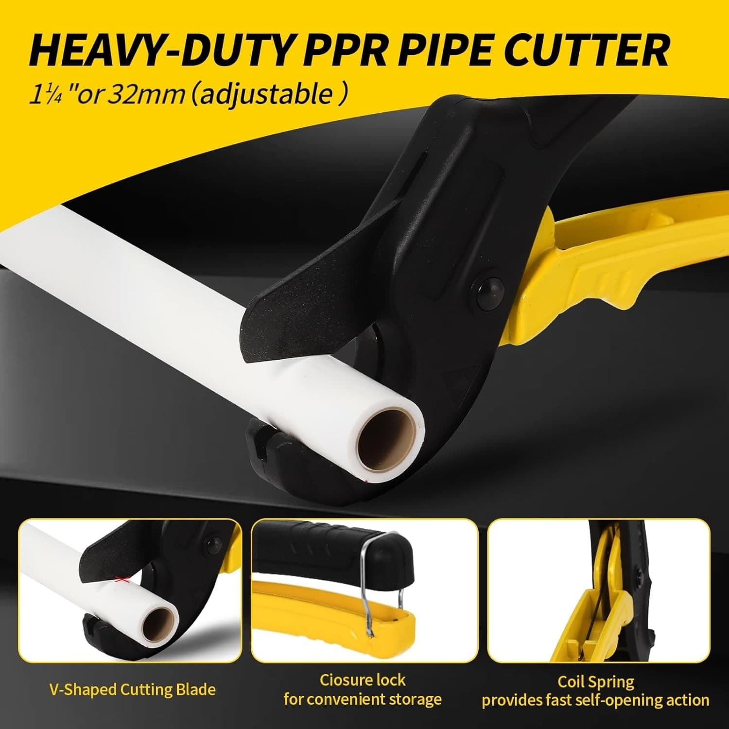 PVC Ratcheting Pipe Hose Rubber Cutter Tubing 1/8"- 1.25 " O.D. PPR HVAC ABS - Thumbnail 2