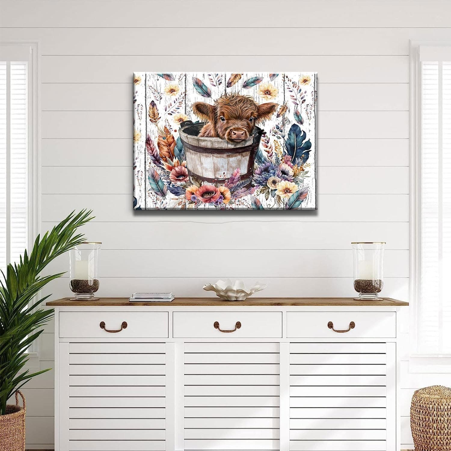 Highland Cow Baby Canvas Wall Art | Rustic Farmhouse Décor Unframed - Thumbnail 3