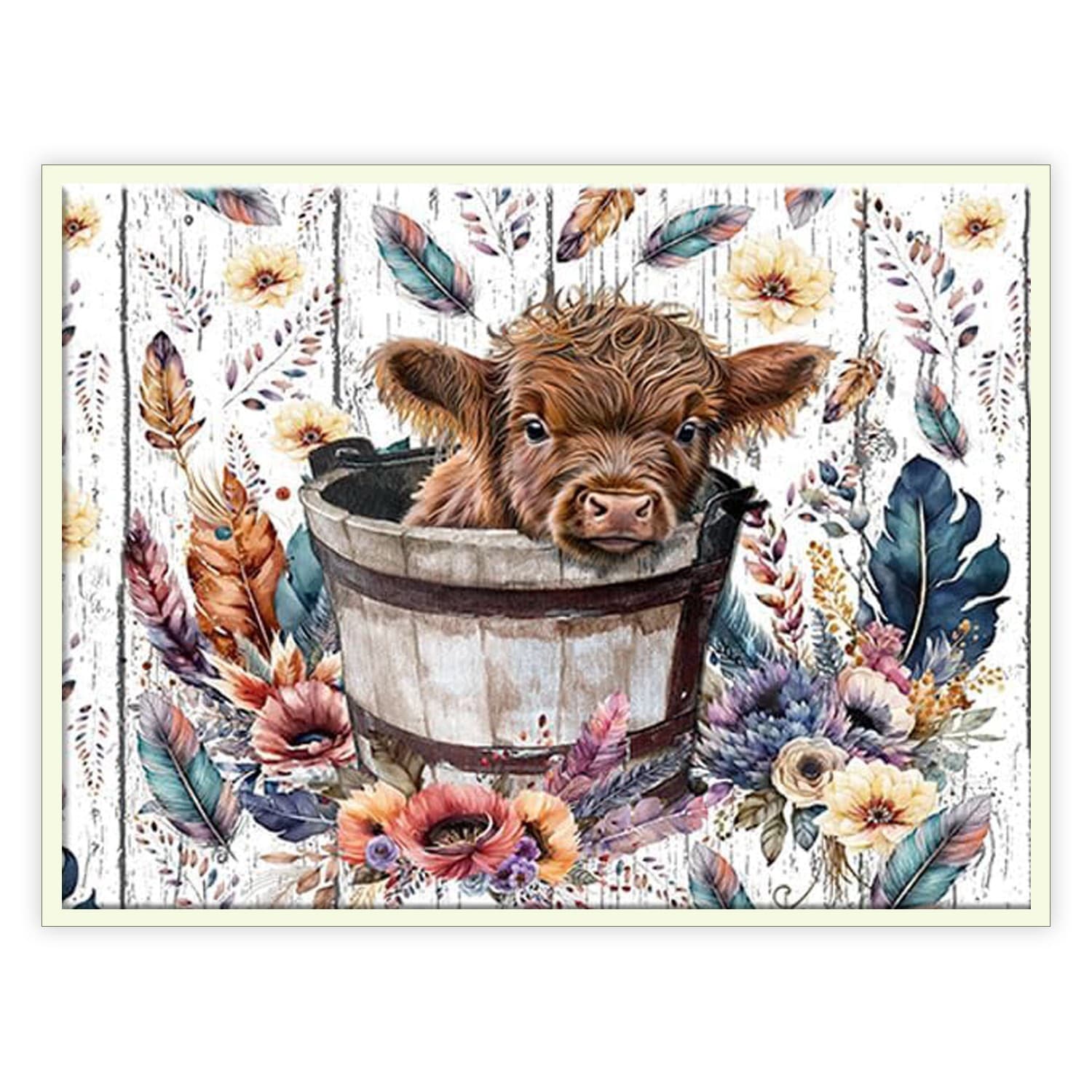 Highland Cow Baby Canvas Wall Art | Rustic Farmhouse Décor Unframed