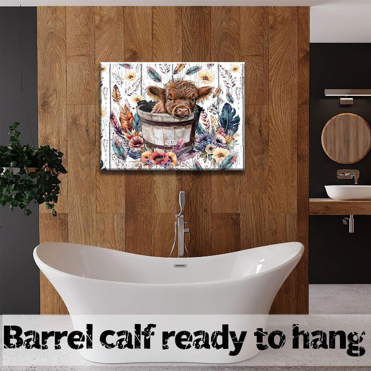 Highland Cow Baby Canvas Wall Art | Rustic Farmhouse Décor Unframed - Thumbnail 7
