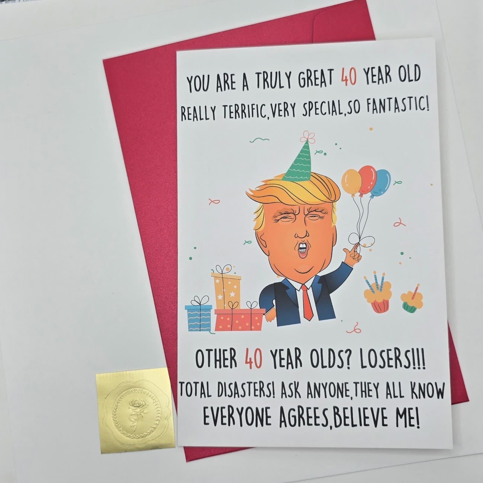 Funny Trump Greeting Card – Cartoon Design – Blank Inside – 40th Birthday - NEW! - Thumbnail 2