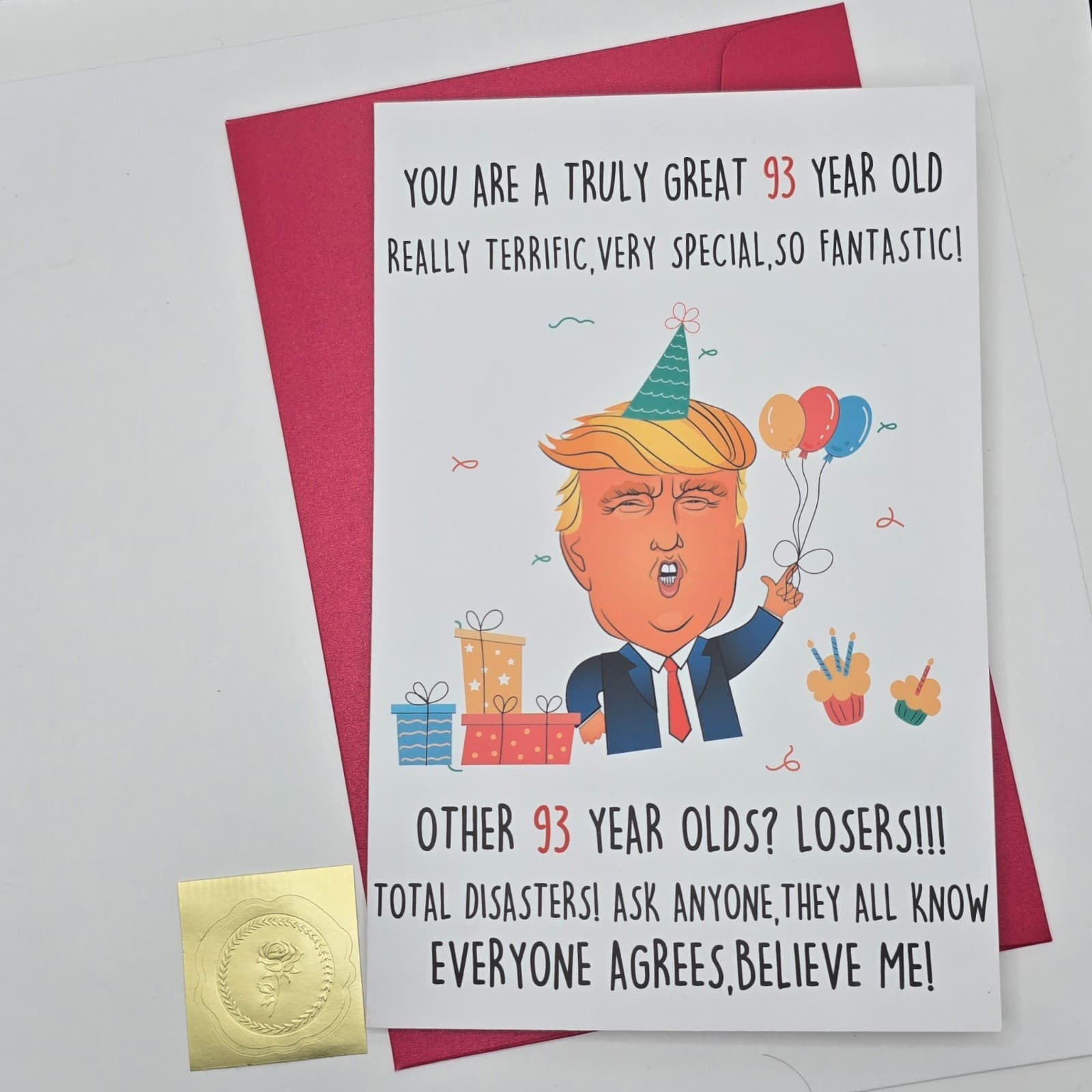 Funny Trump Greeting Card – Cartoon Design – Blank Inside – 93rd Birthday - NEW! - Thumbnail 2
