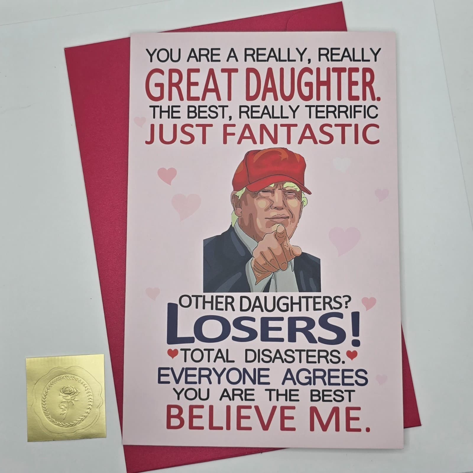 Funny Trump Greeting Card – Cartoon Design – Blank Inside – Great Daughter - Thumbnail 2