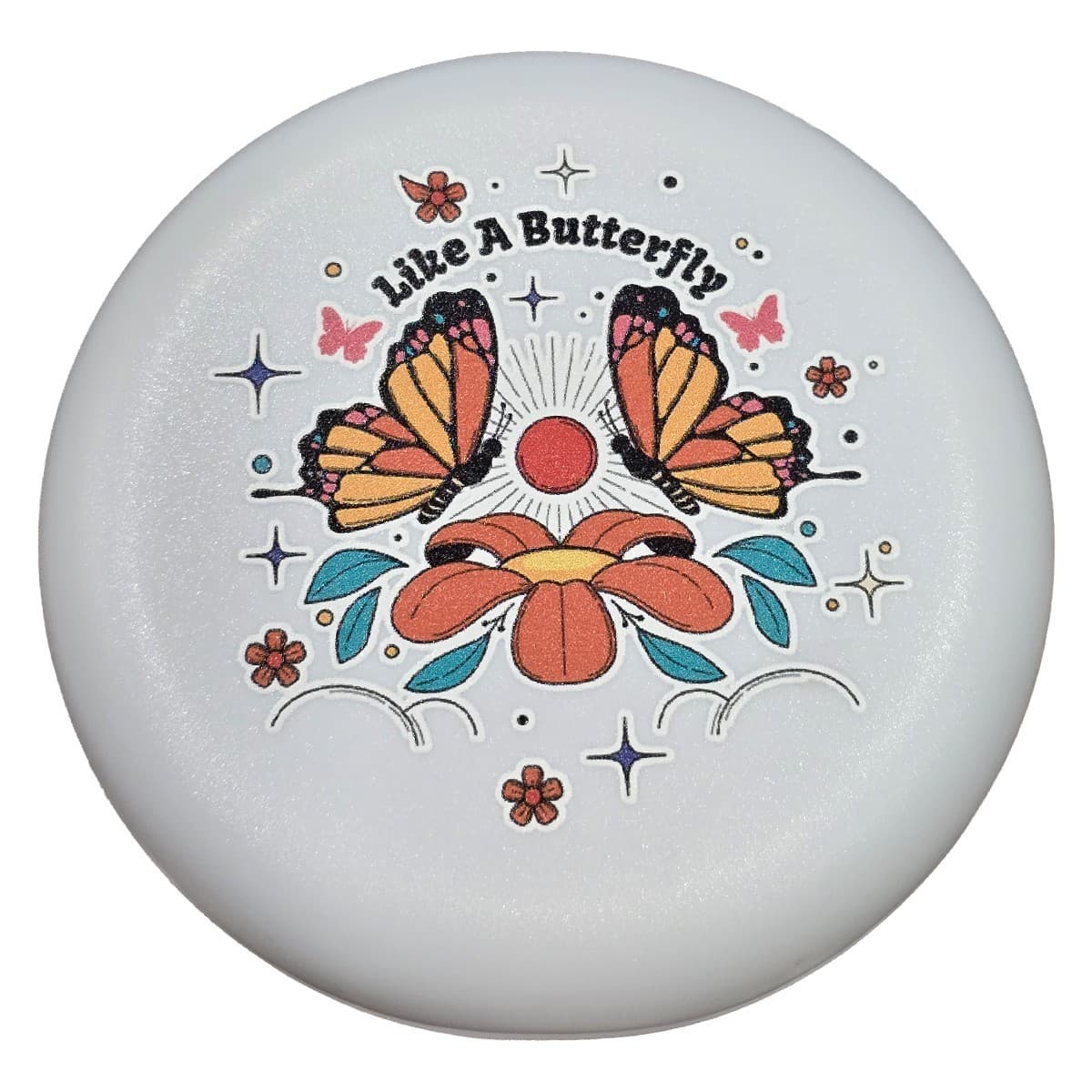 Retainer Case w/ Mirror – White – Butterfly Design – Magnetic Closure – Compact