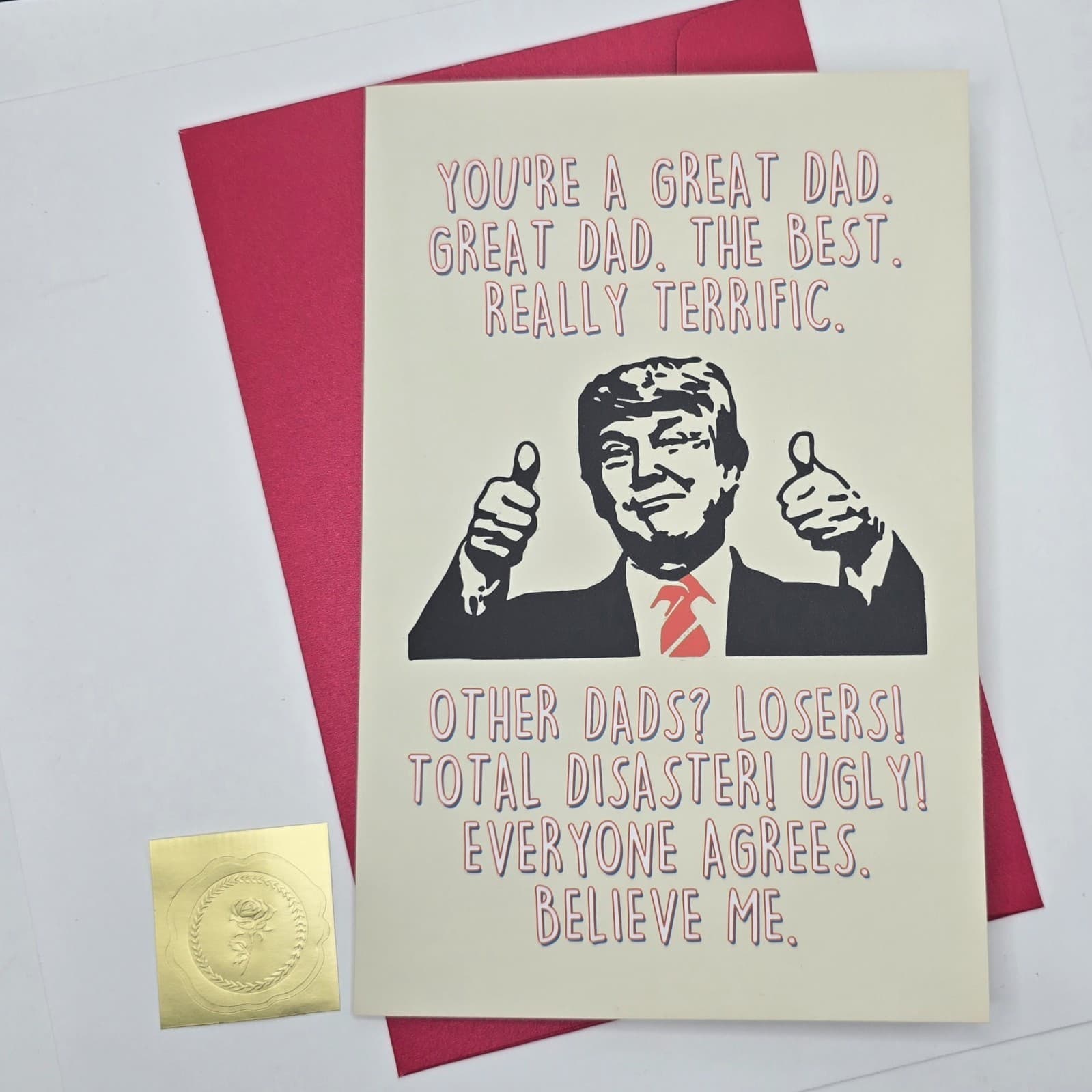 Funny Trump Greeting Card – Cartoon Design – Blank Inside – Great Dad - NEW! - Thumbnail 2