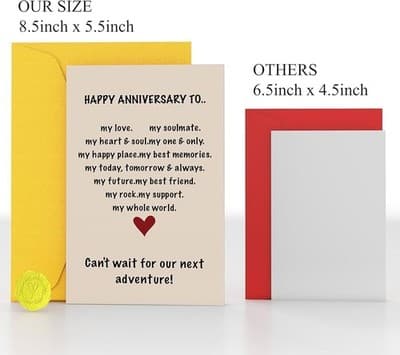 Romantic Anniversary Card - Large 8.5"x5.5" with Gold Seal - Thumbnail 5