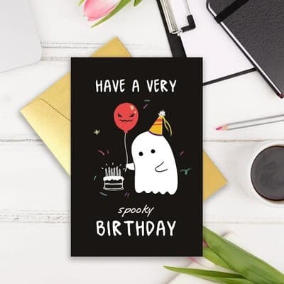 Funny Spooky Ghost Birthday Card - 8"x5.3" with Gold Seal