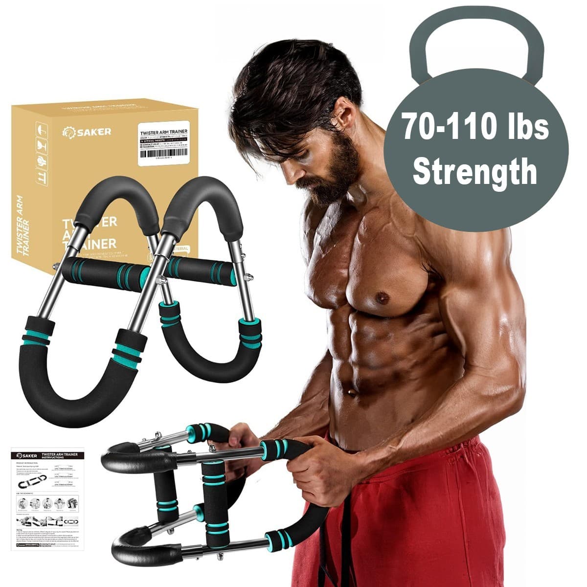 Saker Twister Arm Trainer – Adjustable Chest & Arm Workout – 70-110LB – Portable