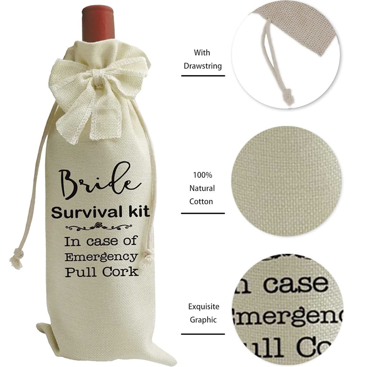 Wedding Wine Bag – Bride Survival Kit – Cotton Burlap – Wedding Party Gift – NEW - Thumbnail 3