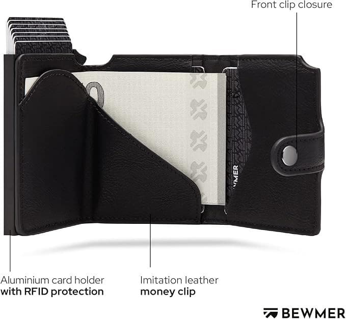 RFID Shielded Slim Credit Card Wallet Carbon Fiber Money Clip Gift Box Ready - Thumbnail 3