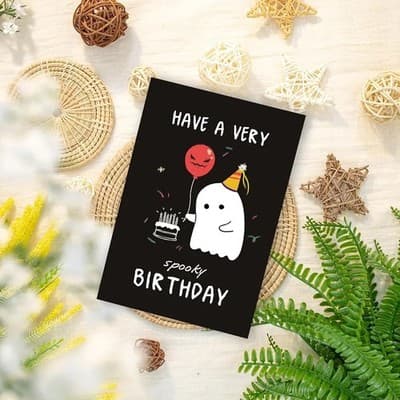 Funny Spooky Ghost Birthday Card - 8"x5.3" with Gold Seal - Thumbnail 3