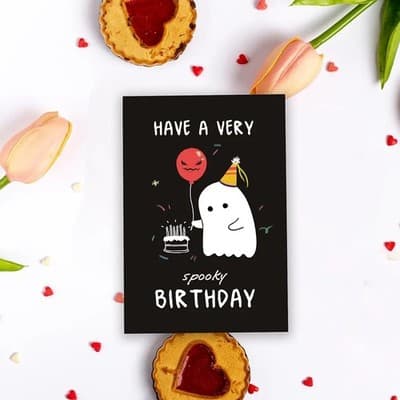 Funny Spooky Ghost Birthday Card - 8"x5.3" with Gold Seal - Thumbnail 5