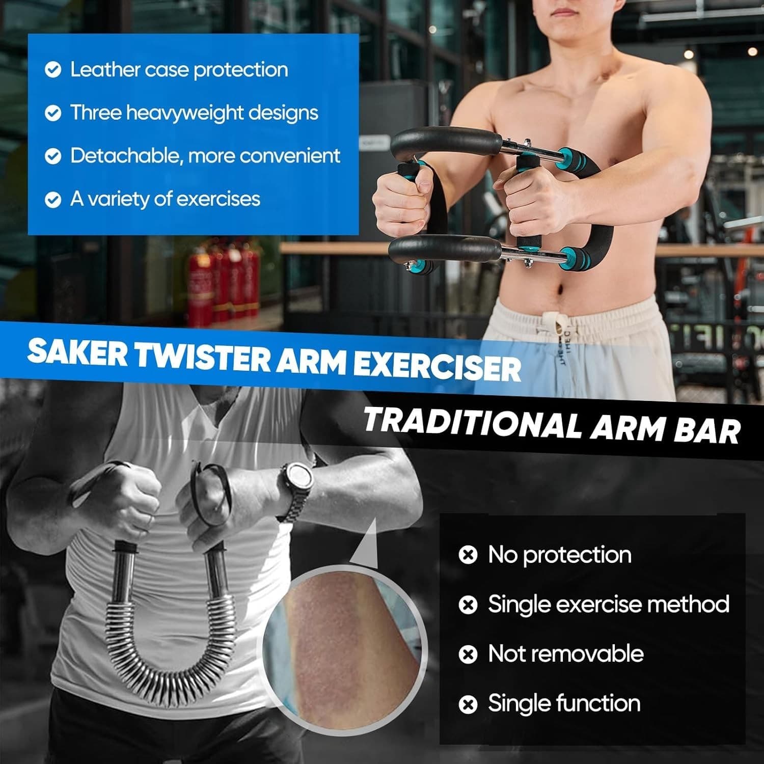 Saker Twister Arm Trainer – Adjustable Chest & Arm Workout – 70-110LB – Portable - Thumbnail 4