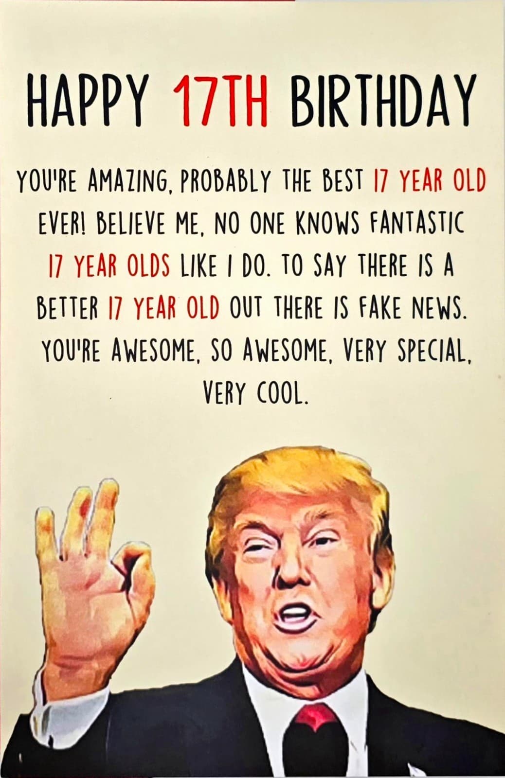 Funny Trump Greeting Card – Cartoon Design – Blank Inside – 17th Birthday - NEW!