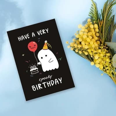 Funny Spooky Ghost Birthday Card - 8"x5.3" with Gold Seal - Thumbnail 4