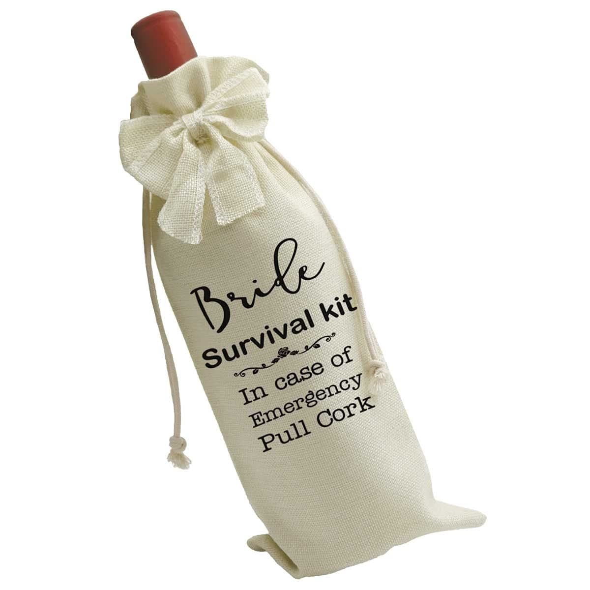 Wedding Wine Bag – Bride Survival Kit – Cotton Burlap – Wedding Party Gift – NEW