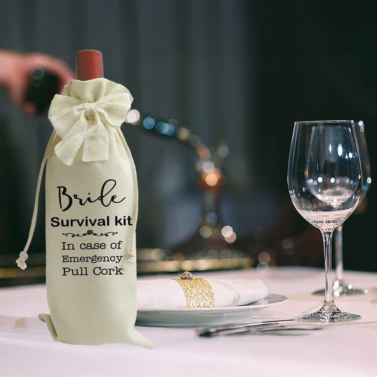 Wedding Wine Bag – Bride Survival Kit – Cotton Burlap – Wedding Party Gift – NEW - Thumbnail 5