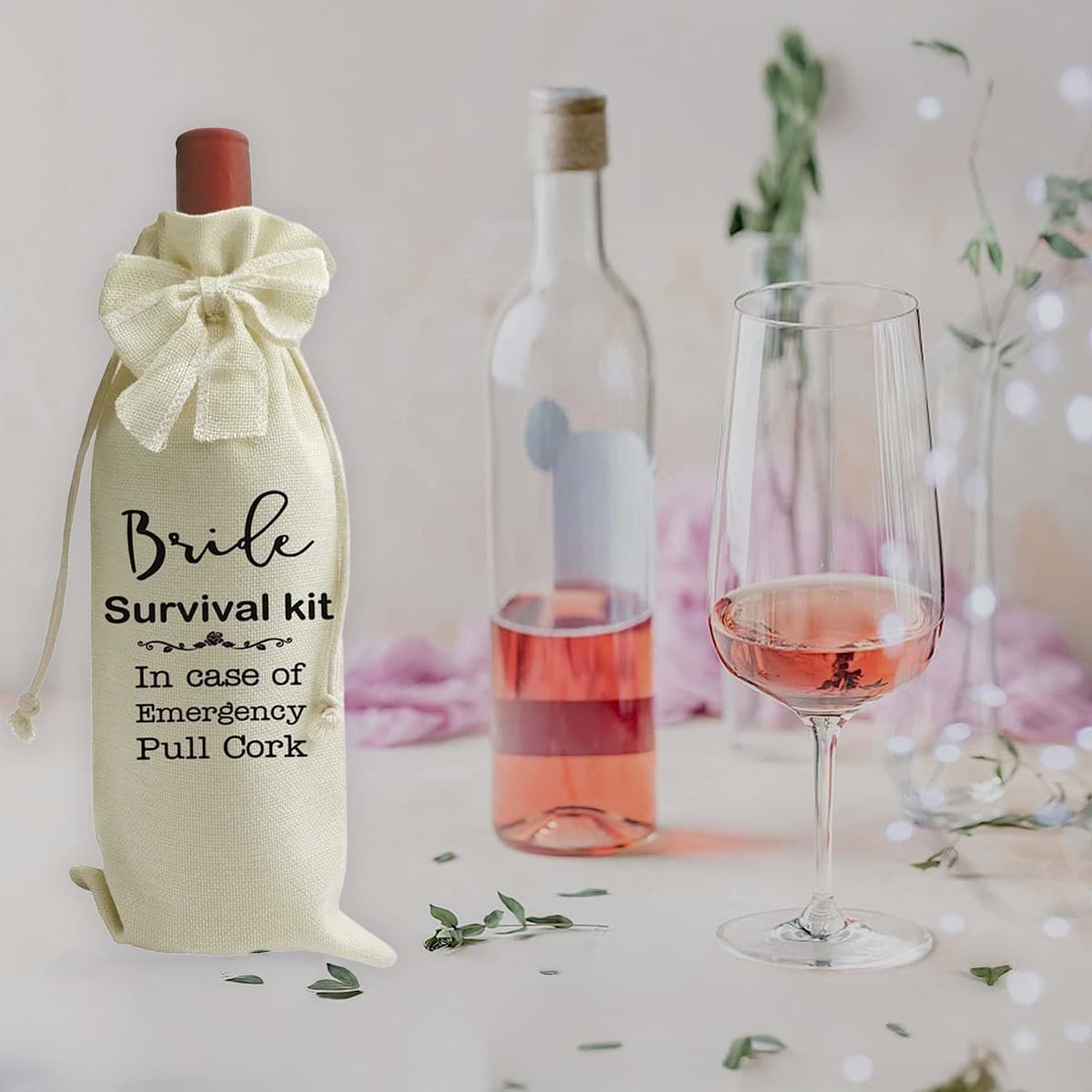 Wedding Wine Bag – Bride Survival Kit – Cotton Burlap – Wedding Party Gift – NEW - Thumbnail 4