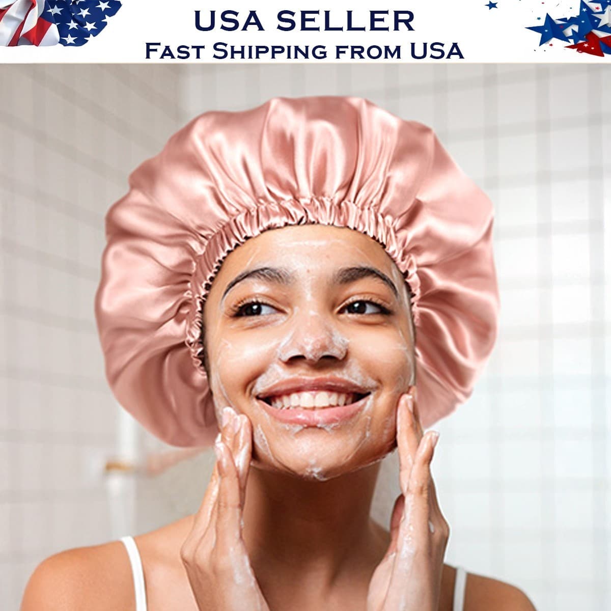 Satin Sleep Bonnet | Adjustable Hair Cap | Anti-Frizz | Blush Pink | 2 Pack - Thumbnail 2