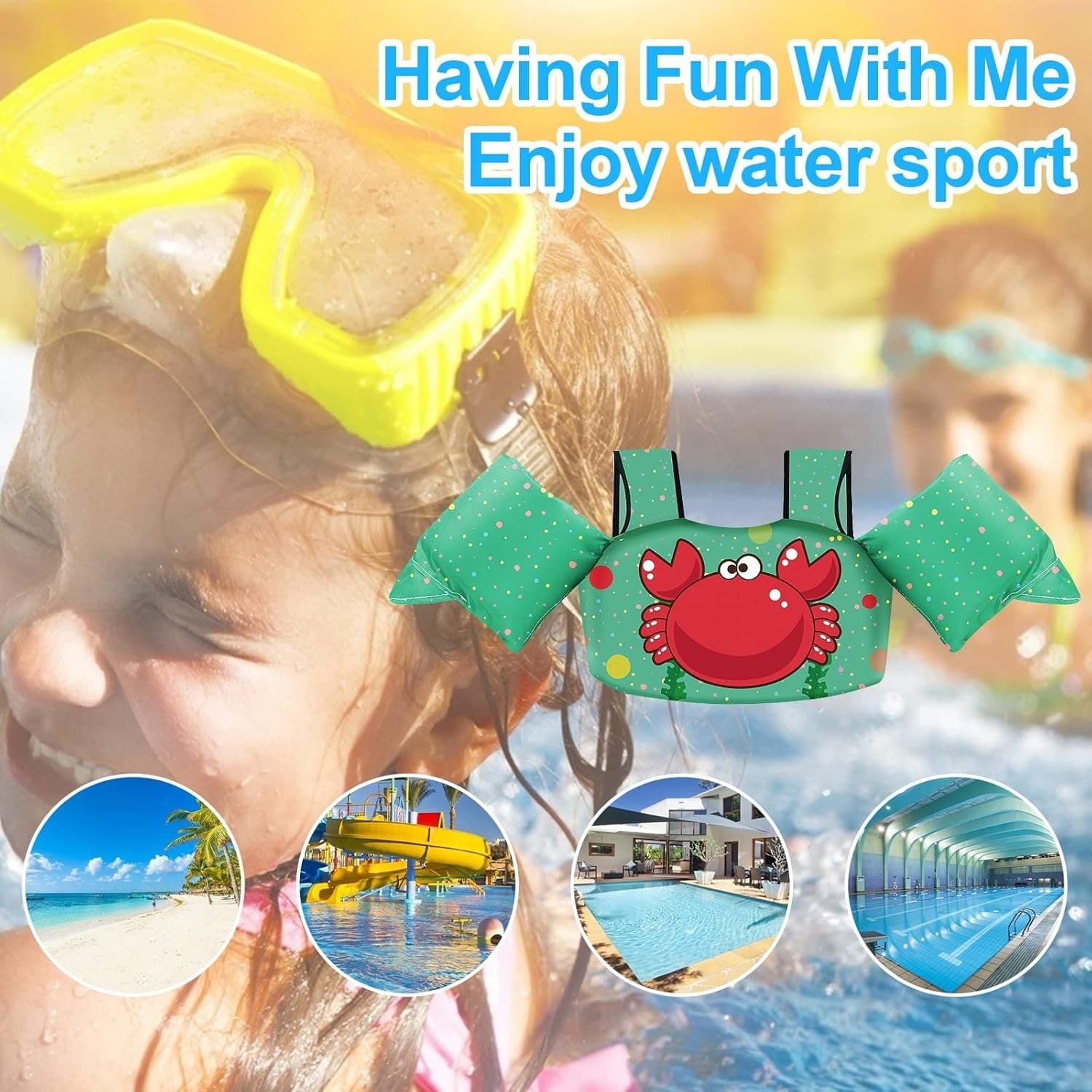 Kids Swim Vest Life Jacket 40–65 lbs | Arm Wings Safety Floaties Harness - Thumbnail 5