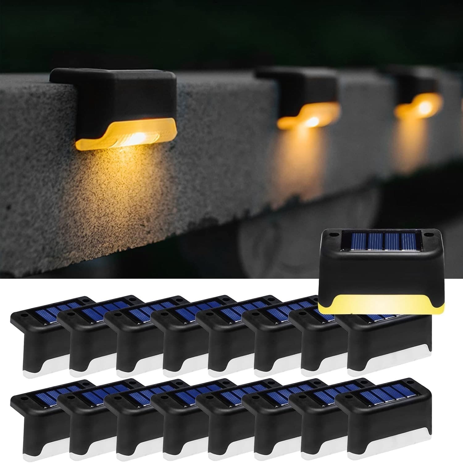 K.E.J. Solar Deck Lights Outdoor Waterproof LED Step Lamp 16 Pack Warm White