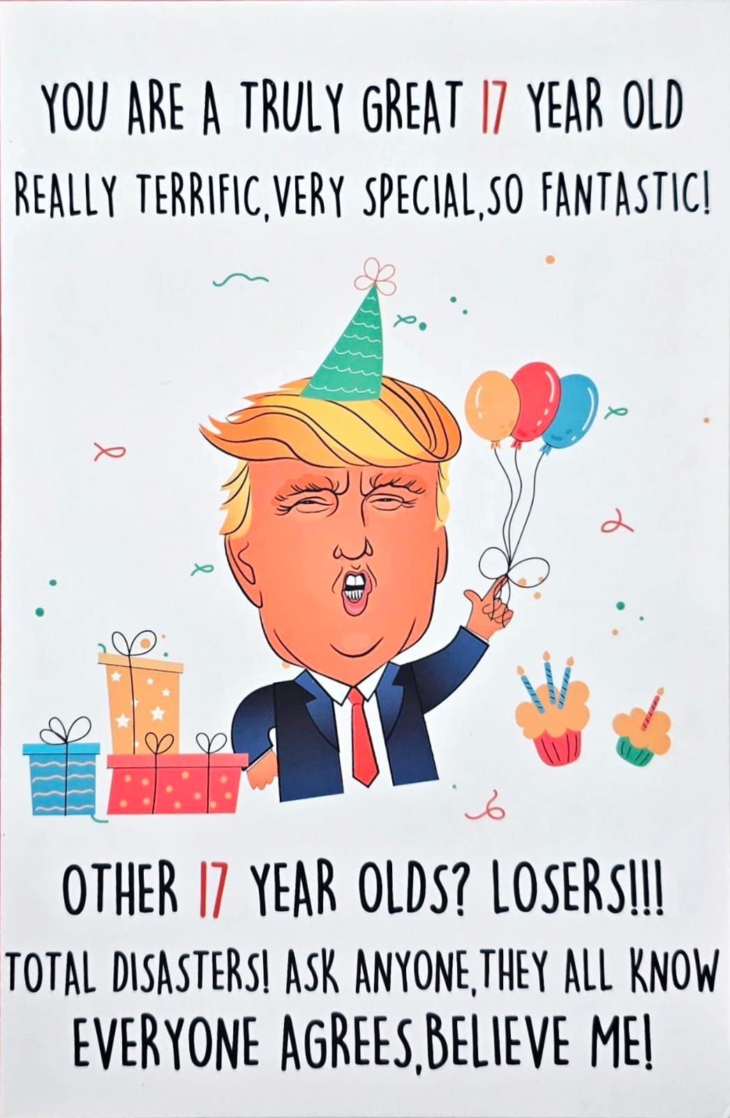 Funny Trump Greeting Card – Cartoon Design – Blank Inside – 17th Birthday - NEW!