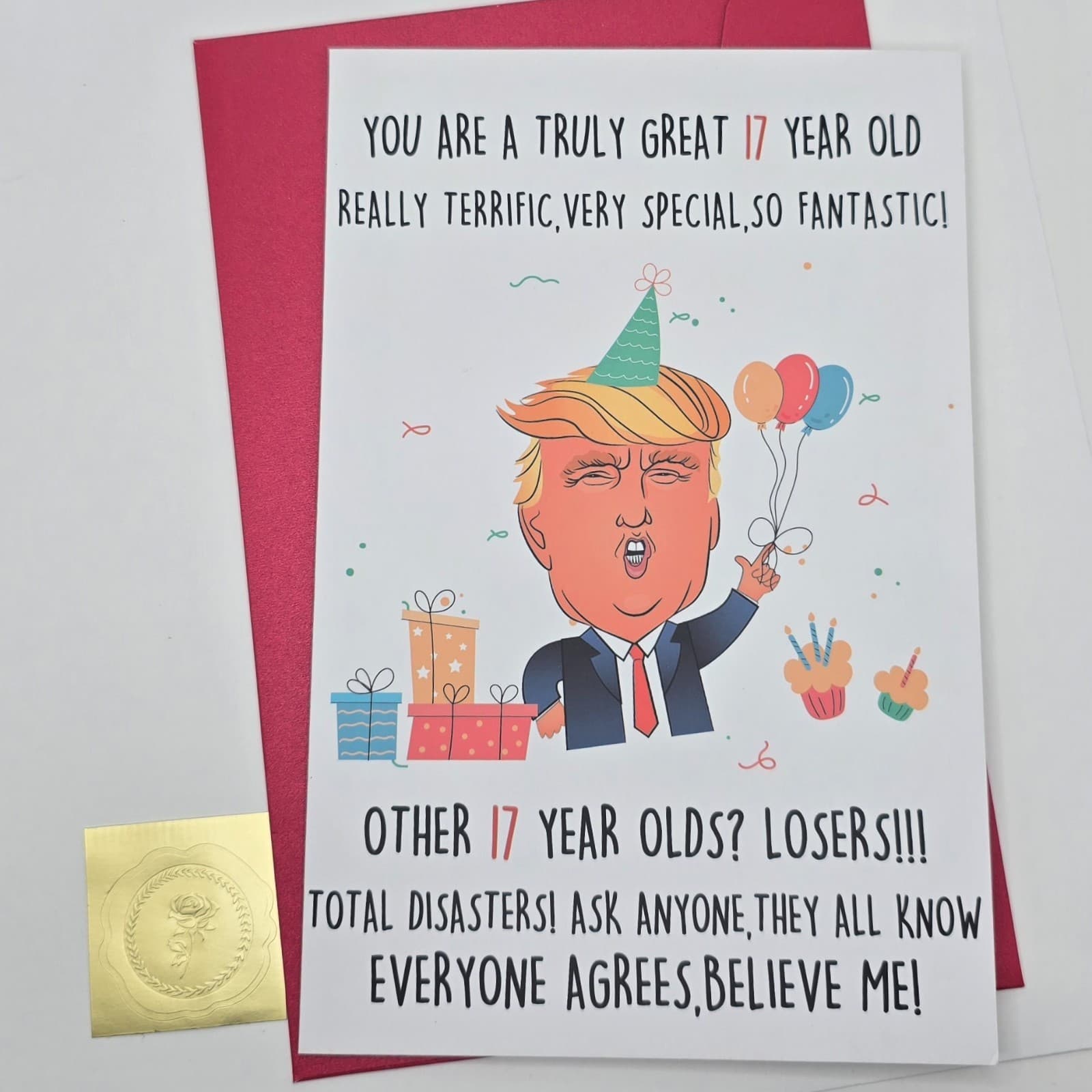 Funny Trump Greeting Card – Cartoon Design – Blank Inside – 17th Birthday - NEW! - Thumbnail 2
