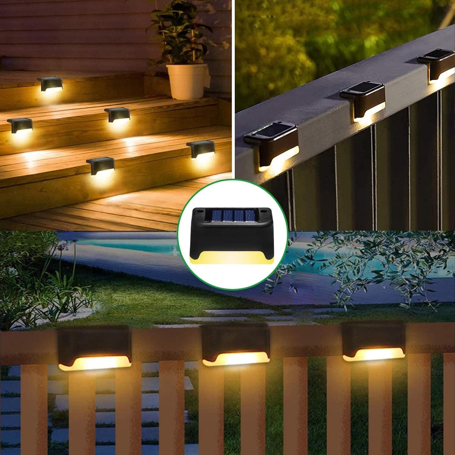 K.E.J. Solar Deck Lights Outdoor Waterproof LED Step Lamp 16 Pack Warm White - Thumbnail 3