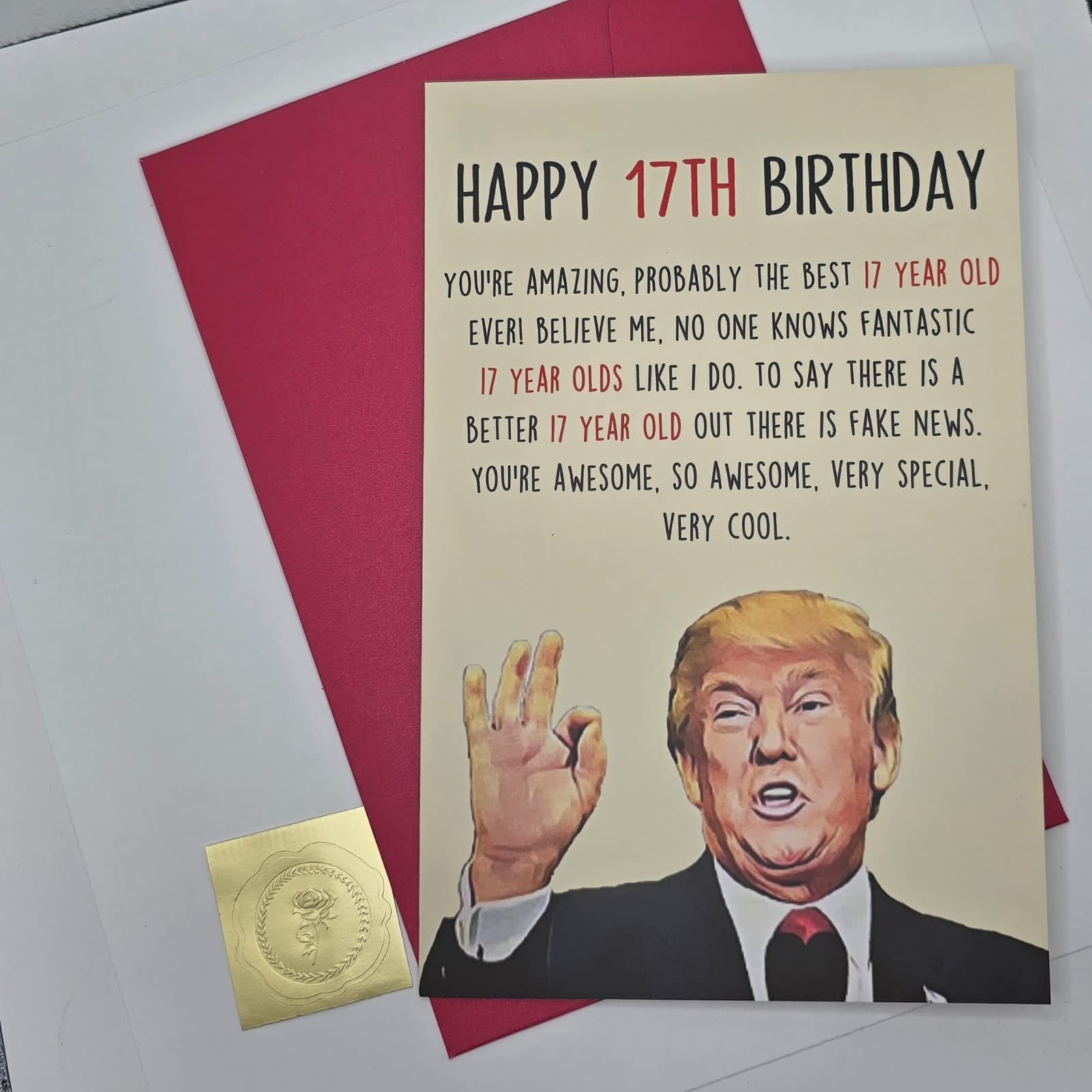 Funny Trump Greeting Card – Cartoon Design – Blank Inside – 17th Birthday - NEW! - Thumbnail 2
