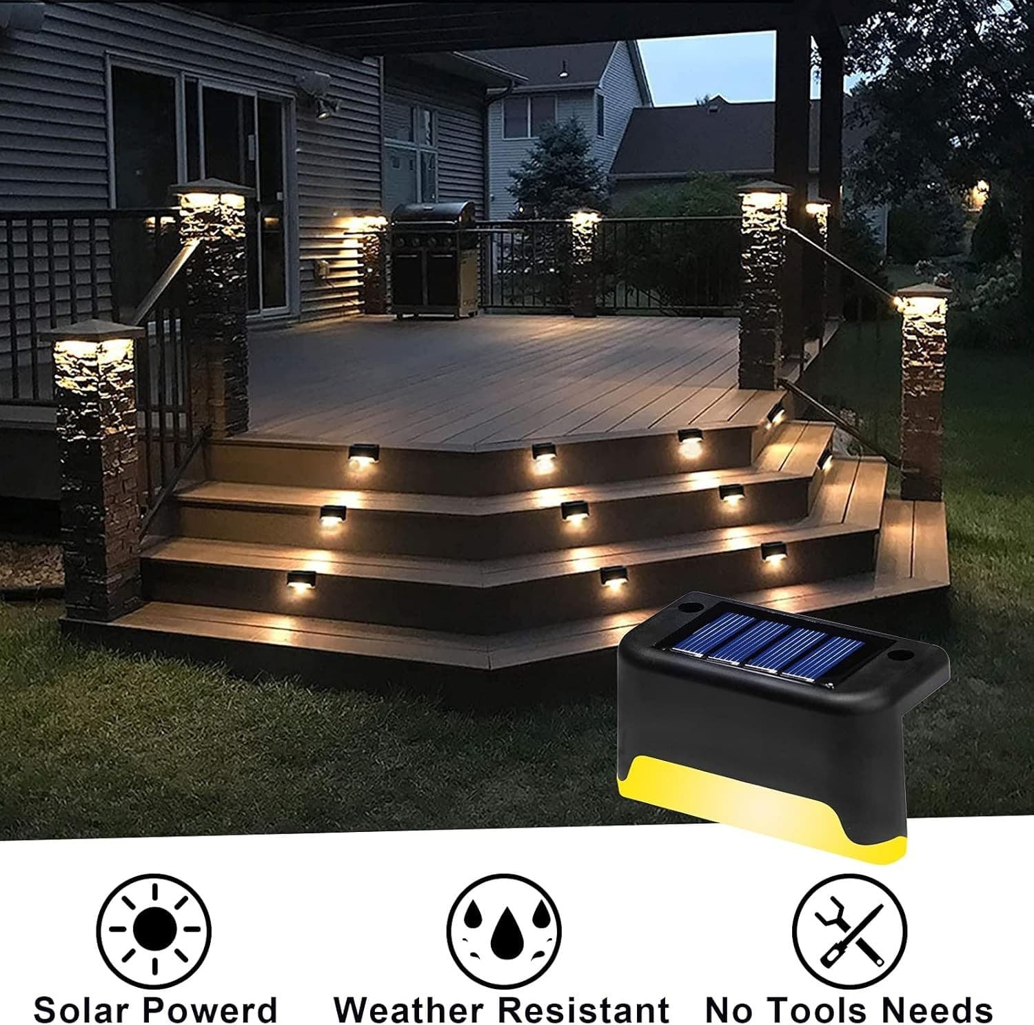 K.E.J. Solar Deck Lights Outdoor Waterproof LED Step Lamp 16 Pack Warm White - Thumbnail 5